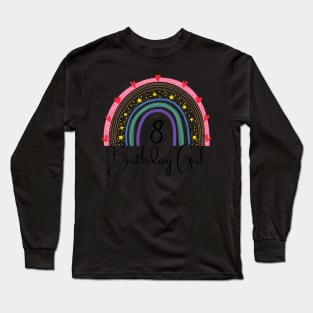 Rainbow Eight Year Girl Birthday Party Boho Family 8Th Year Long Sleeve T-Shirt